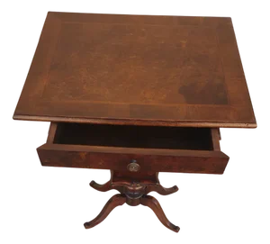 Antique Tunbridge Work Table with Threaded Briar Top with Drawer on the Front