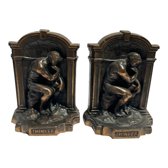 Brass Thinker Bookends-A Pair For Sale
