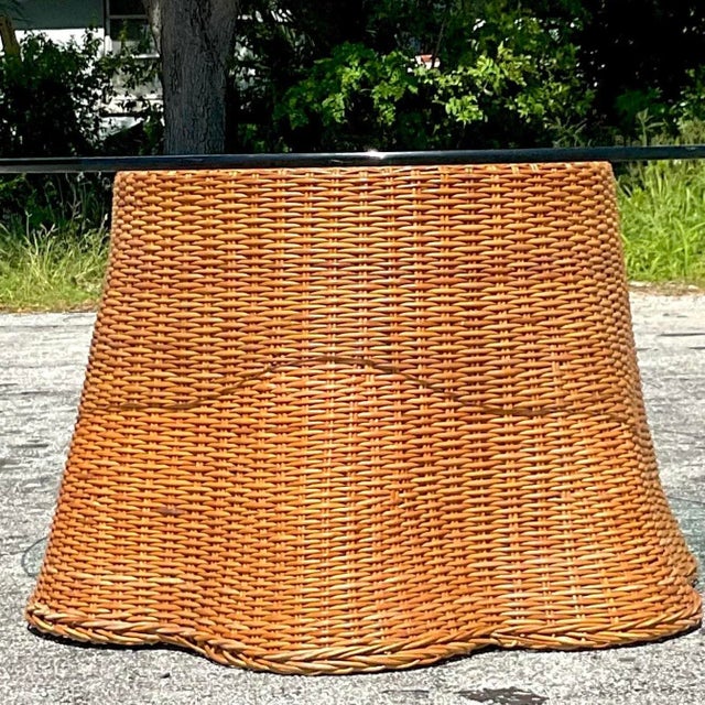 Late 20th Century Vintage Coastal Woven Rattan Ghost Center Hall Table For Sale - Image 10 of 12