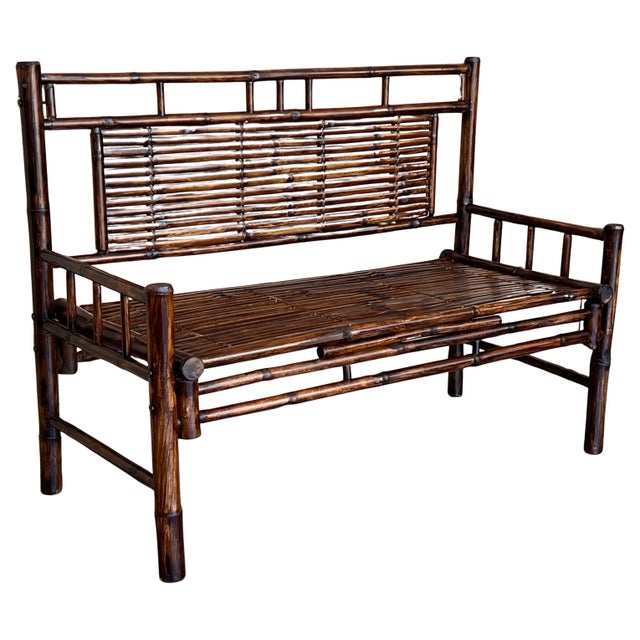 Mid 20th Century High backrest Bamboo Bench with leather ligatures in Style of Edizioni Molto For Sale - Image 10 of 18