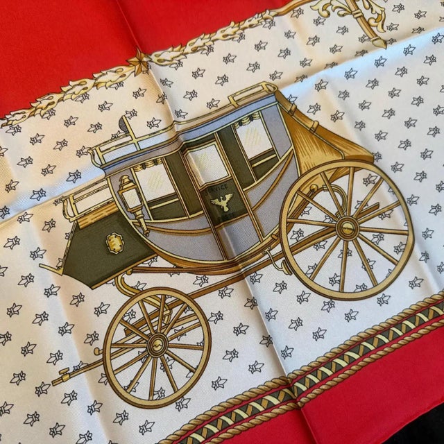 1990s 1990s "Messageries Et Diligences" Carré Silk Scarf by Celine Paris For Sale - Image 5 of 13