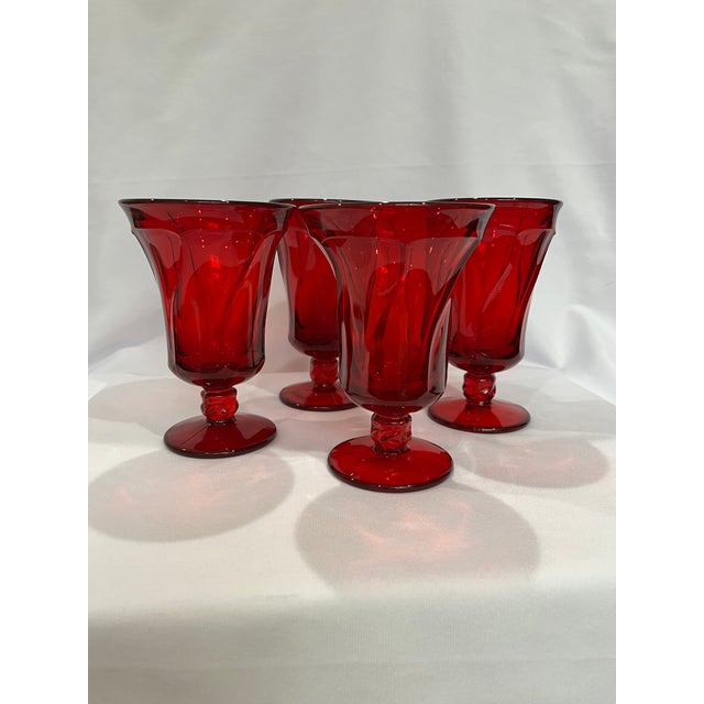 Vintage Jamestown Ruby Red by Fostoria Water and Wine Goblets Set of