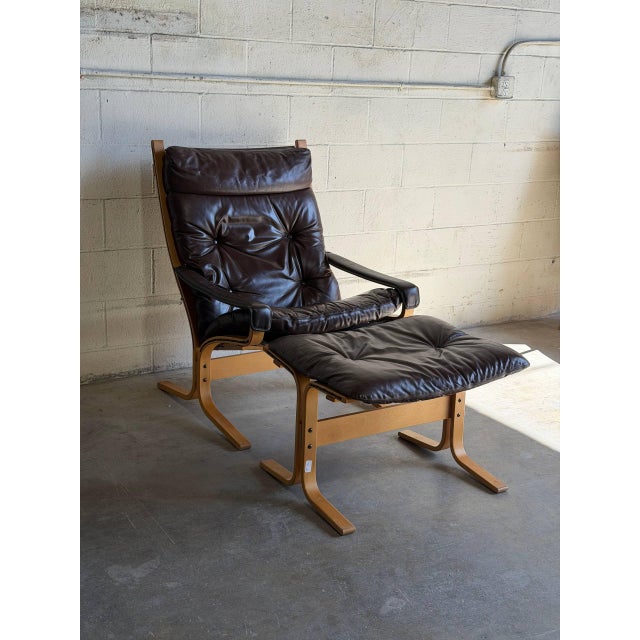 1970s Lounge Chair & Ottoman Leather Norwegian Mid Century Modern For Sale - Image 9 of 9