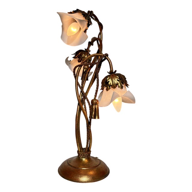 Italian Brass Knot Flower Lamp For Sale