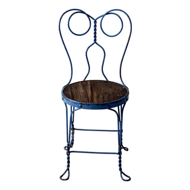 Early 20th Century Blue Ice Cream Parlor Chair For Sale
