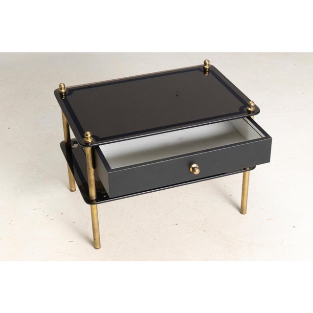 Glass and Brass Side Table with Drawer, 1970s For Sale - Image 6 of 6