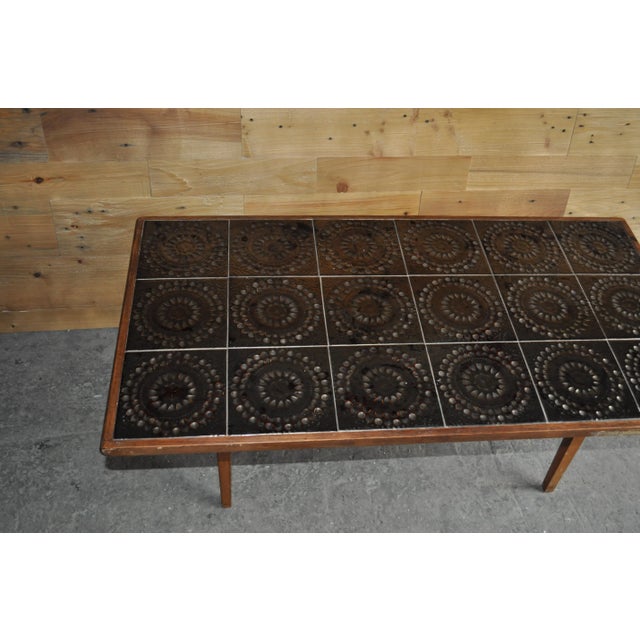 Danish teak ceramic tile coffee table.