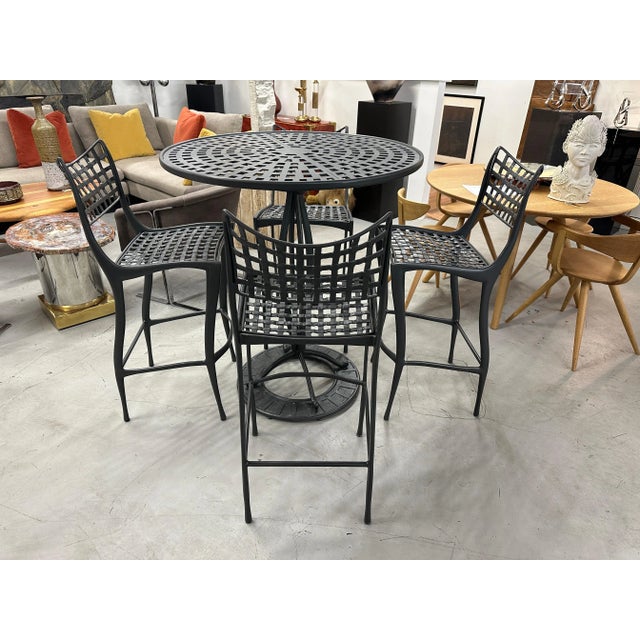 Modern Vintage Brown Jordan Sol Y Luna High Top Bar Table & 4 Bar Stools For Sale - Image 3 of 10