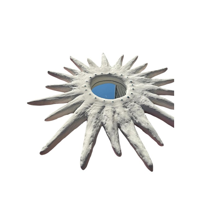 Contemporary Handmade Plaster Sunburst Mirror With Turqoise Embellishments by Mb Maison For Sale - Image 3 of 10