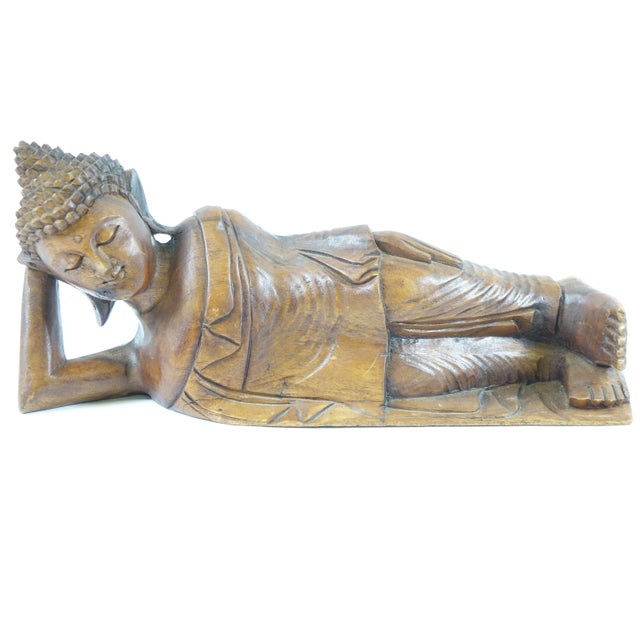 Antique Late 19th Century Chinese Wood Sculpture of Lying Buddha For Sale - Image 4 of 4