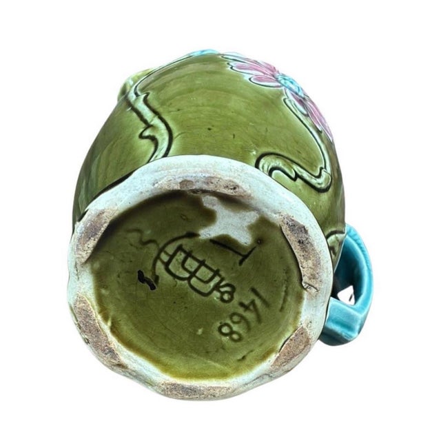 French Majolica Pink Daisy Pitcher Fives Lille, Circa 1900 For Sale - Image 4 of 7