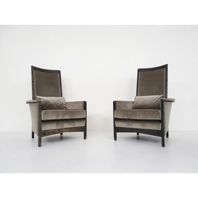 About this item Impressive lounge chairs with wooden frame and new taupe velvet upholstery Umberto Asnago This piece has...