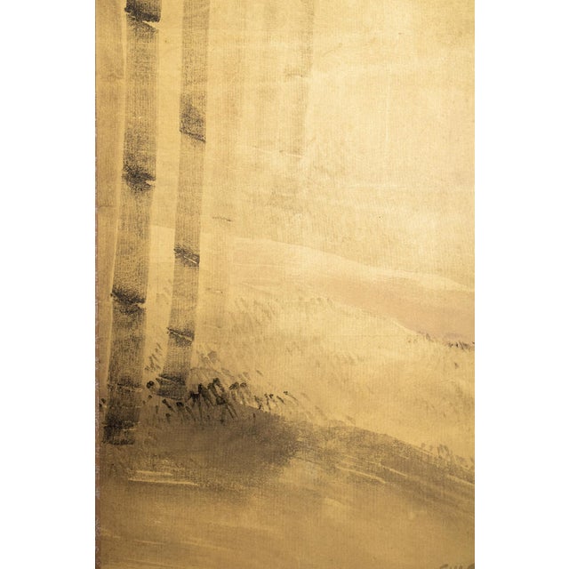 1970s 1970s Shōwa Era Japanese Byobu Screen, "Sparrows at Bamboo Forest" For Sale - Image 5 of 18