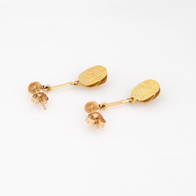 Modern Vintage Egyptian Revival Scarab Earrings 1" Drops 14k Yellow Gold Fine Jewelry, Pair For Sale - Image 3 of 4