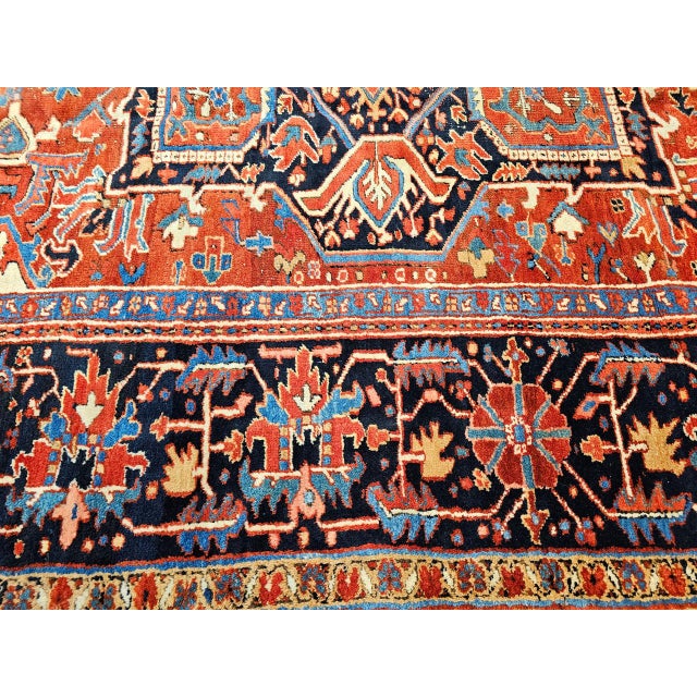 Vintage Heriz Serapi Rug, Hand-Knotted Wool, Geometric Medallion Pattern, Red & Ivory, 10x12 For Sale - Image 14 of 14