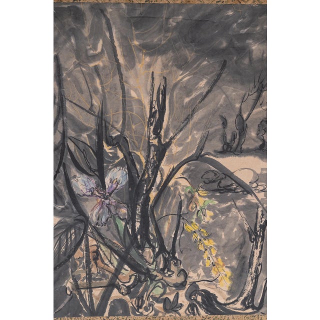 Paper Small Japanese Screen with Three Sheets Intervened by the Artist Diaz Ferrer, 1964 For Sale - Image 7 of 13