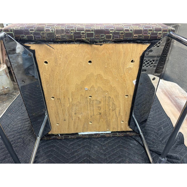 Mid-Century Modern MCM Cloth Foot Stool With Chrome Feet For Sale - Image 3 of 3