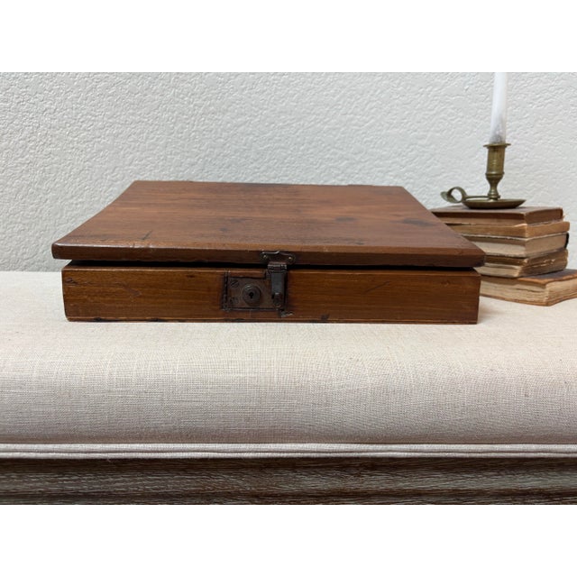 Wood Antique Victorian Solid Walnut Lap Desk Writing Slope With Original Lock, C. 1870–1900 For Sale - Image 7 of 12