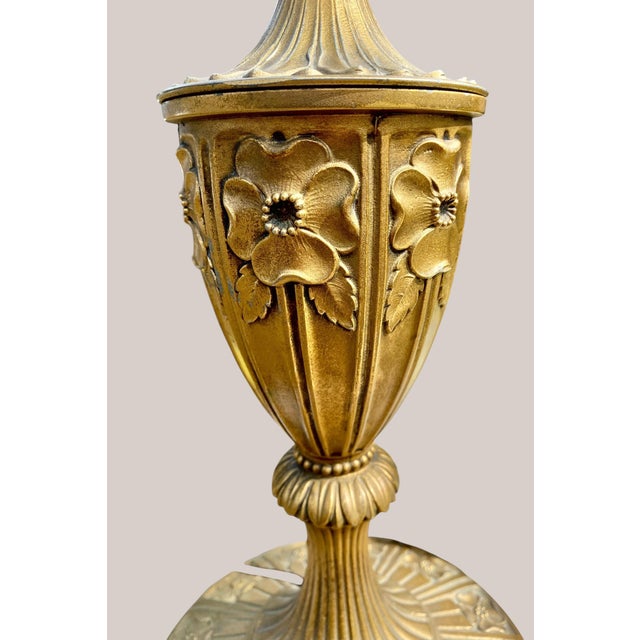 Miller Lamp Company An Early 20th C Original Miller Table Lamp Dogwood Pattern Slag Glass Shade For Sale - Image 4 of 15