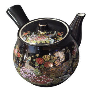 Vintage Asian Japanese Sake Pot Decorated Garden Floral Peacock Tea Pot