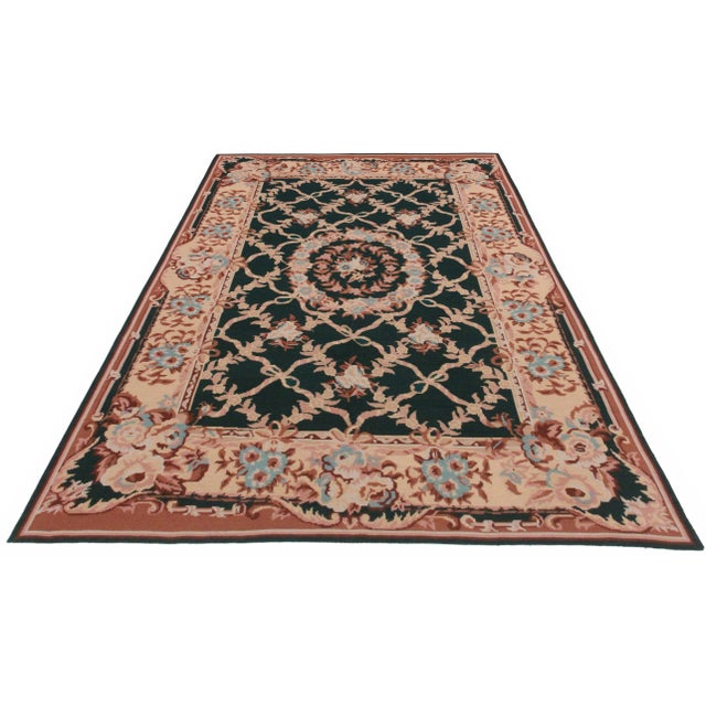 Vintage Hand Woven Wool Chinese Needlepoint Rug Floral Design