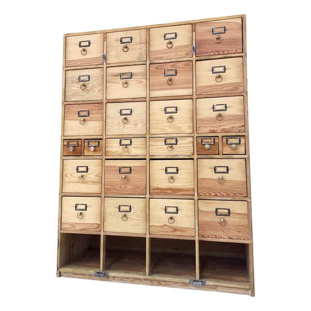 26-Drawer Card Catalog Cabinet in Wood, 1950s For Sale