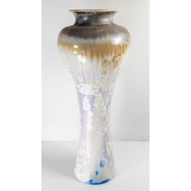 We are selling this large and beautiful Studio pottery vase. This contemporary 21st century vase has crystalline drip...