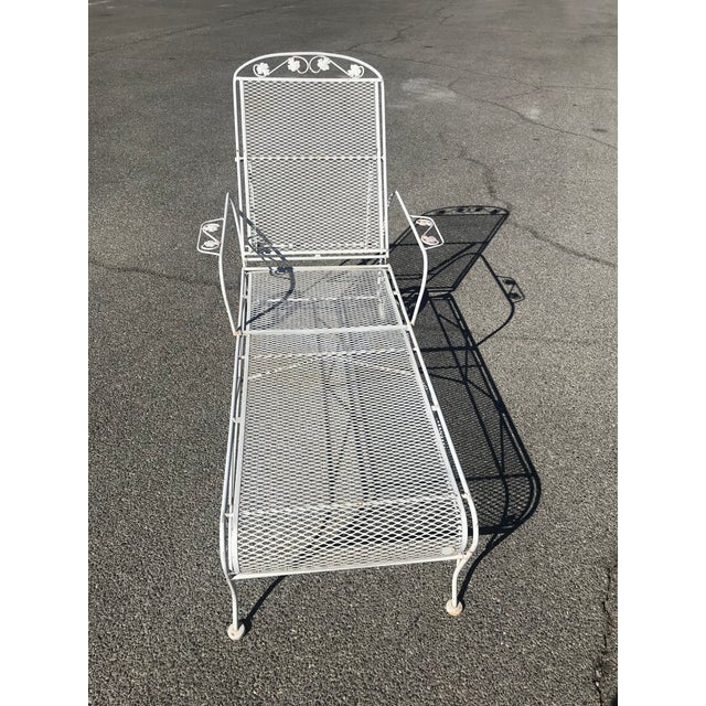 Reduced Vintage Wrought Iron White Patio Adjustable Rolling Chaise