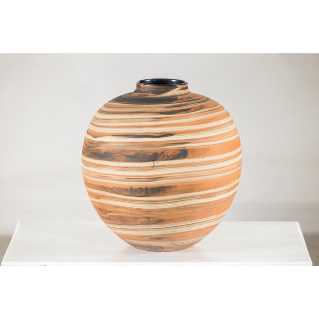 Artisan Hand-Thrown Ceramic Vase with Layered Earth-Tone Slip Decoration For Sale - Image 18 of 18