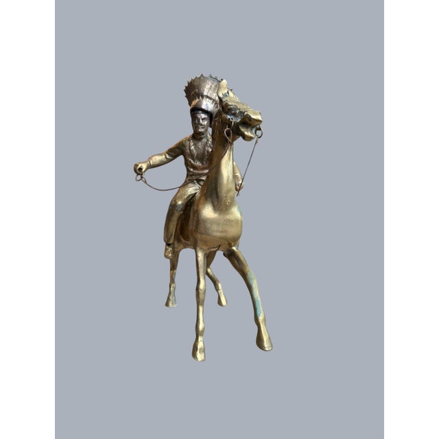 1960s Brass Sculpture Native American Chief Running Horse Figurine For Sale - Image 9 of 17
