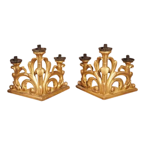 Pair of Late 18th Century Italian Giltwood Baroque Candlesticks