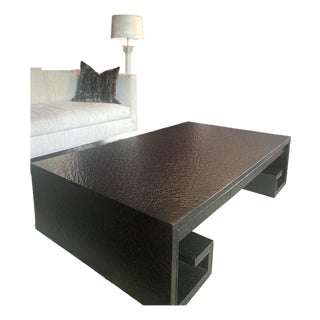 Thomas Pheasant for Baker Furniture Black Crackle Lacquer Greek Key Scroll Coffee For Sale