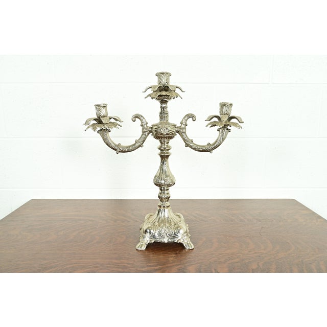 Tiffany & Co. Style Antique Victorian Silverplate Three-Light Candelabra For Sale - Image 12 of 12