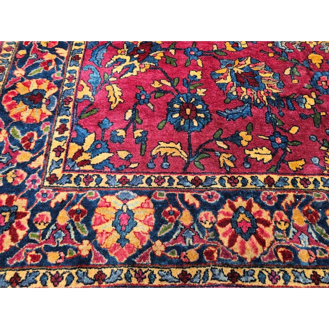 Persian Vintage Persian Manchester Kashan Gallery Rug, Hand-Knotted Wool, Geometric Pattern, 6x12, Crimson Red & Blue For Sale - Image 3 of 18