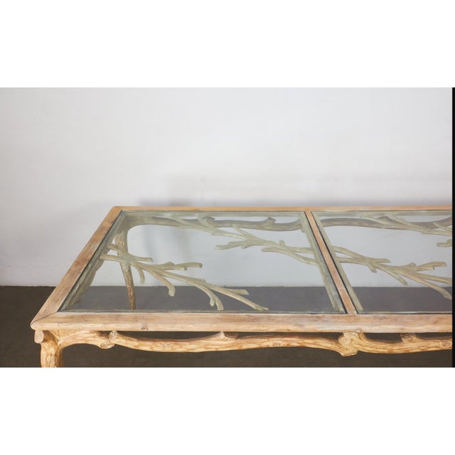 Mid-Century Modern Vintage Wooden Dining Table with Brutalist Glass Top, 1970s For Sale - Image 3 of 13