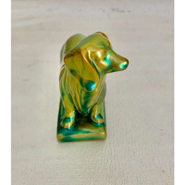 Art Deco Vintage Zsolnay Hungary Dachshund Weiner Dog Green Glaze Figurine For Sale - Image 3 of 8