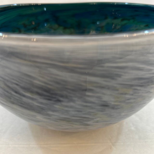 1970s Green Blue and White Multi- Swirl Blown Art Glass Bowl For Sale - Image 5 of 9