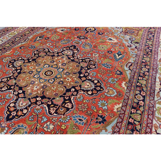 Antique Fine Tabriz Persian Rug With Circular, Script-Style Medallion & Orange Field For Sale In Atlanta - Image 6 of 9