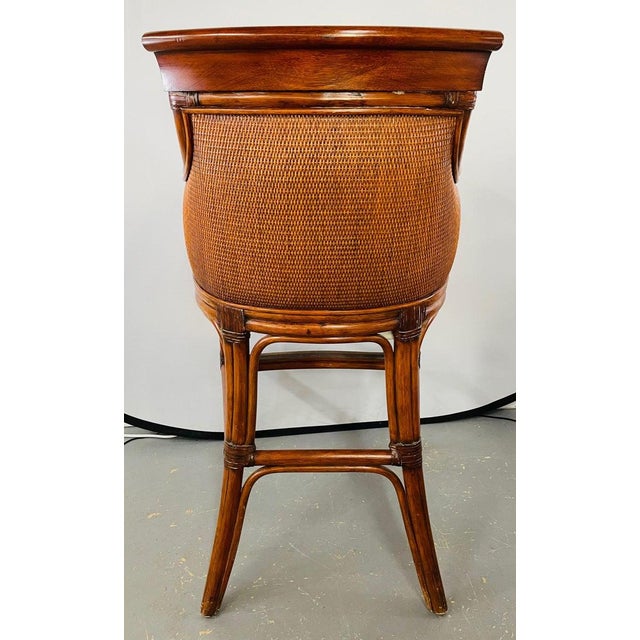 Ethan Allen Faux Bamboo Rattan and Leather Seat Bar Stools, a Pair Chairish