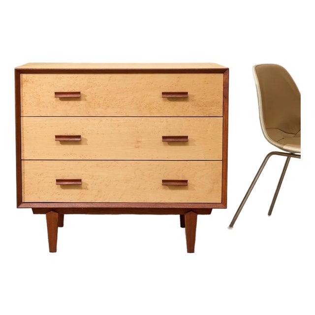 Mid 20th Century Birdseye Maple Lowboy Three-Drawer Dresser For Sale