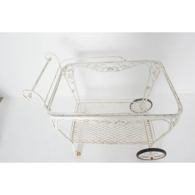 Vintage Woodard Chantilly Rose White Wrought Iron Tea or Bar Cart For Sale - Image 10 of 13