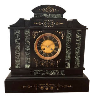 Antique Victorian Marble Inlaid Mantle Clock, 1860