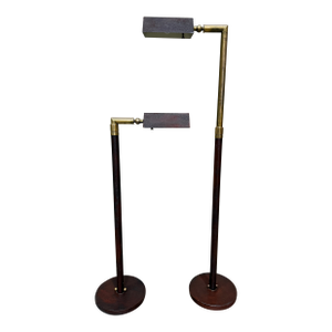 1960s Mid Century Adjustable Floor Lamps — Brass & Textured Metal Directional Lamps (Pair)