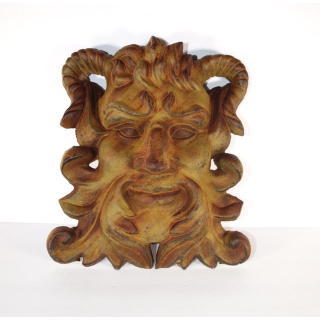 Arts & Crafts Vintage Heavy Cast Iron Mythical Face Wall Hanging For Sale - Image 3 of 3