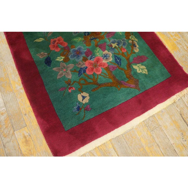 Lovely Dark Green Color With Special Floral Design Antique Chinese Art Deco Rug For Sale - Image 11 of 12