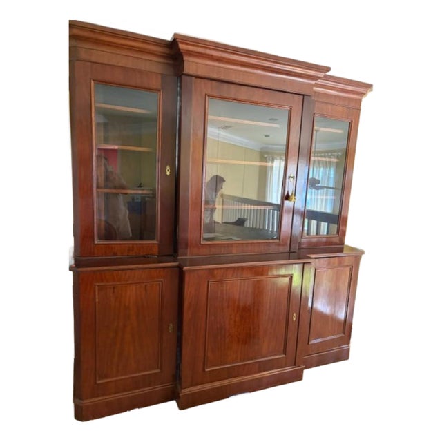 Antique English Mahogany Three Door Mahogany Breakfront Bookcase Circa 1850 For Sale