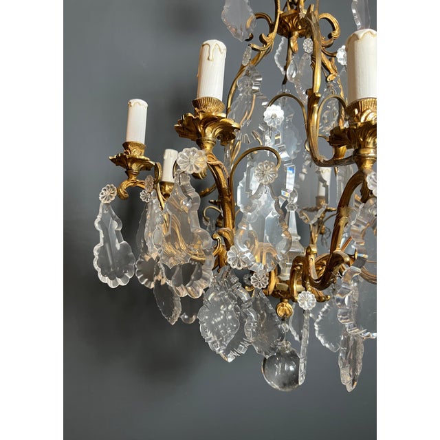Bronze 1900s Louis XV style crystal and bronze chandelier For Sale - Image 8 of 12