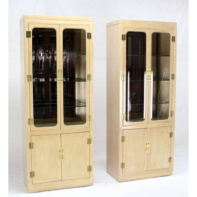 Mid-Century Modern John Stuart White Wash Beveled Glass MidCentury Modern Tall Display Cabinet - A Pair For Sale - Image 3 of 10