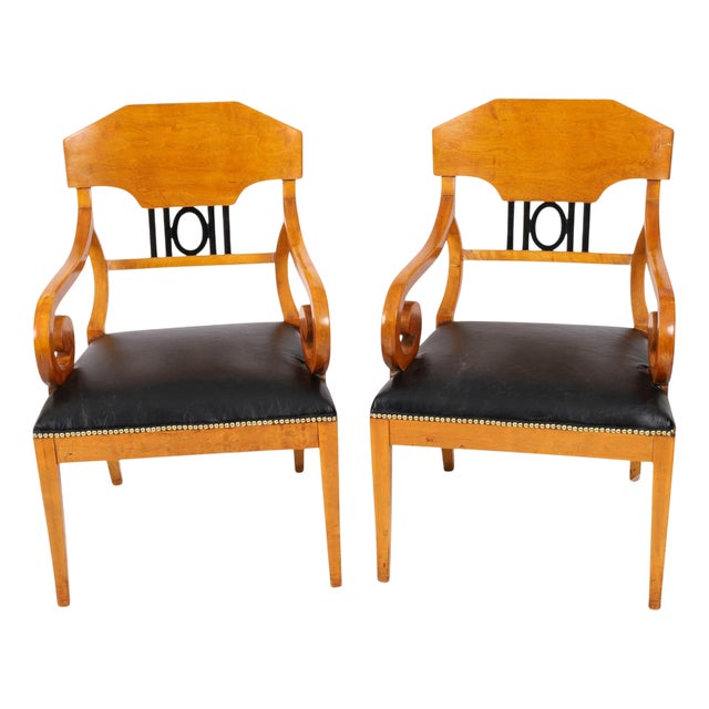 Antique 19th Century Swedish Biedermeier Birchwood Ebonized Armchairs, Set of 2 For Sale