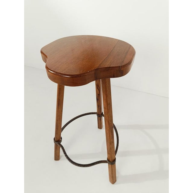 Vintage Bar Stool in Walnut and Hammered Iron, 1970s For Sale - Image 4 of 18